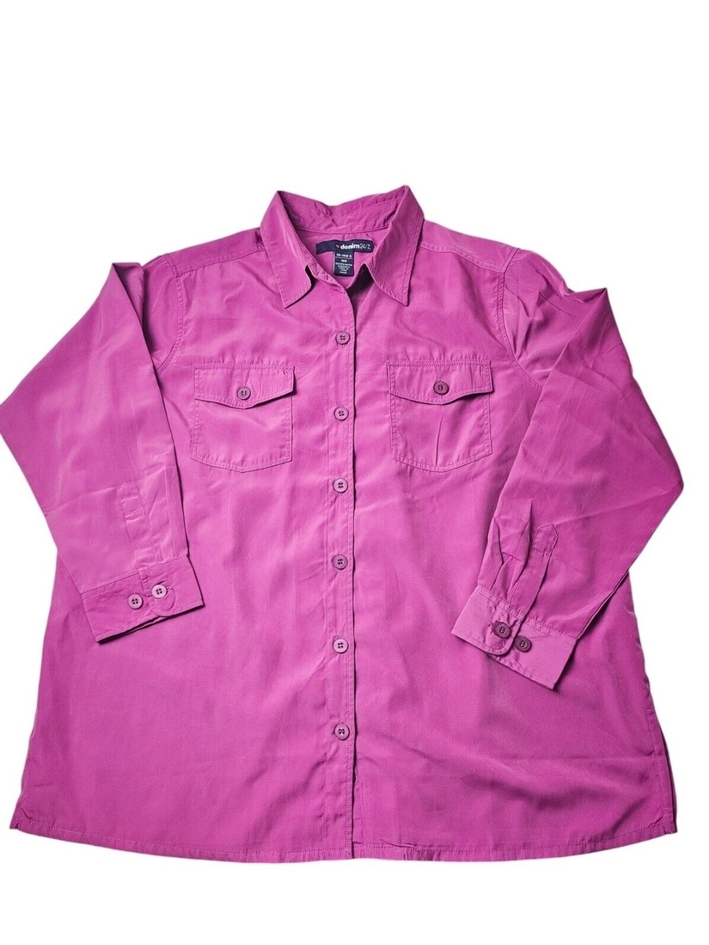 Denim 24/7 Women's Shirt Sz 18W Dk Fusia Pink Adjustable Long Sleeves Button Up